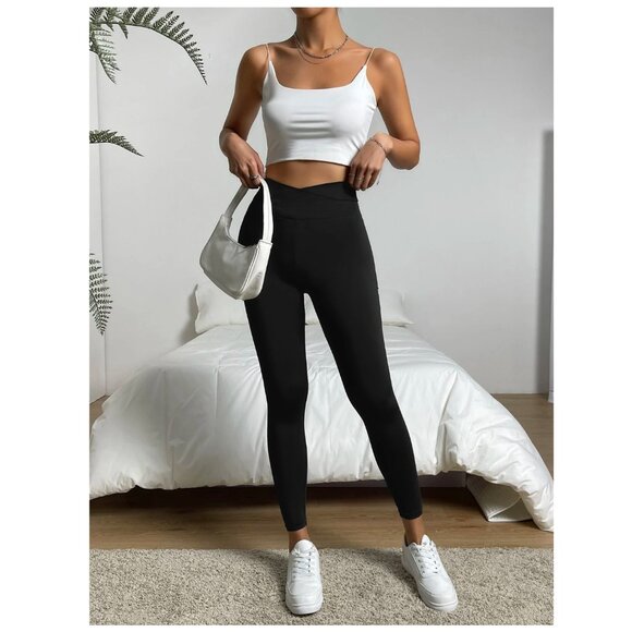 NWOT | Shein | Cross Front High Rise Leggings | Small | Black - Picture 1 of 10